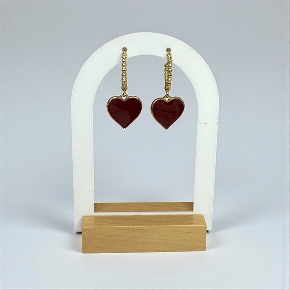 Chic Gold & Burgundy Heart Hoop Earrings - Picture 5 of 5